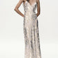 Vireous Shimmering Foil-Printed Sheer Embellished Evening Dress