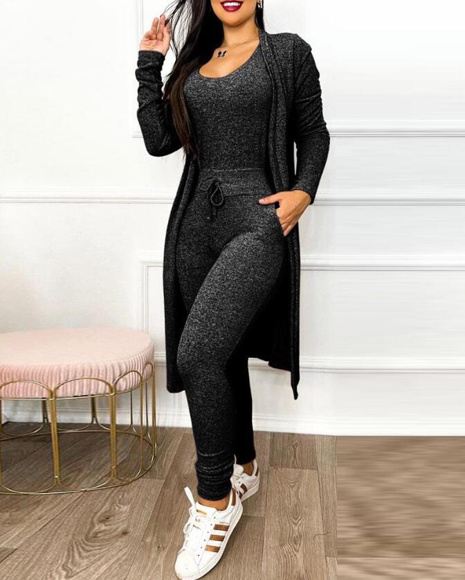 Vireous Casual Women's Jumpsuit Set with High-Waist Drawstring Pants