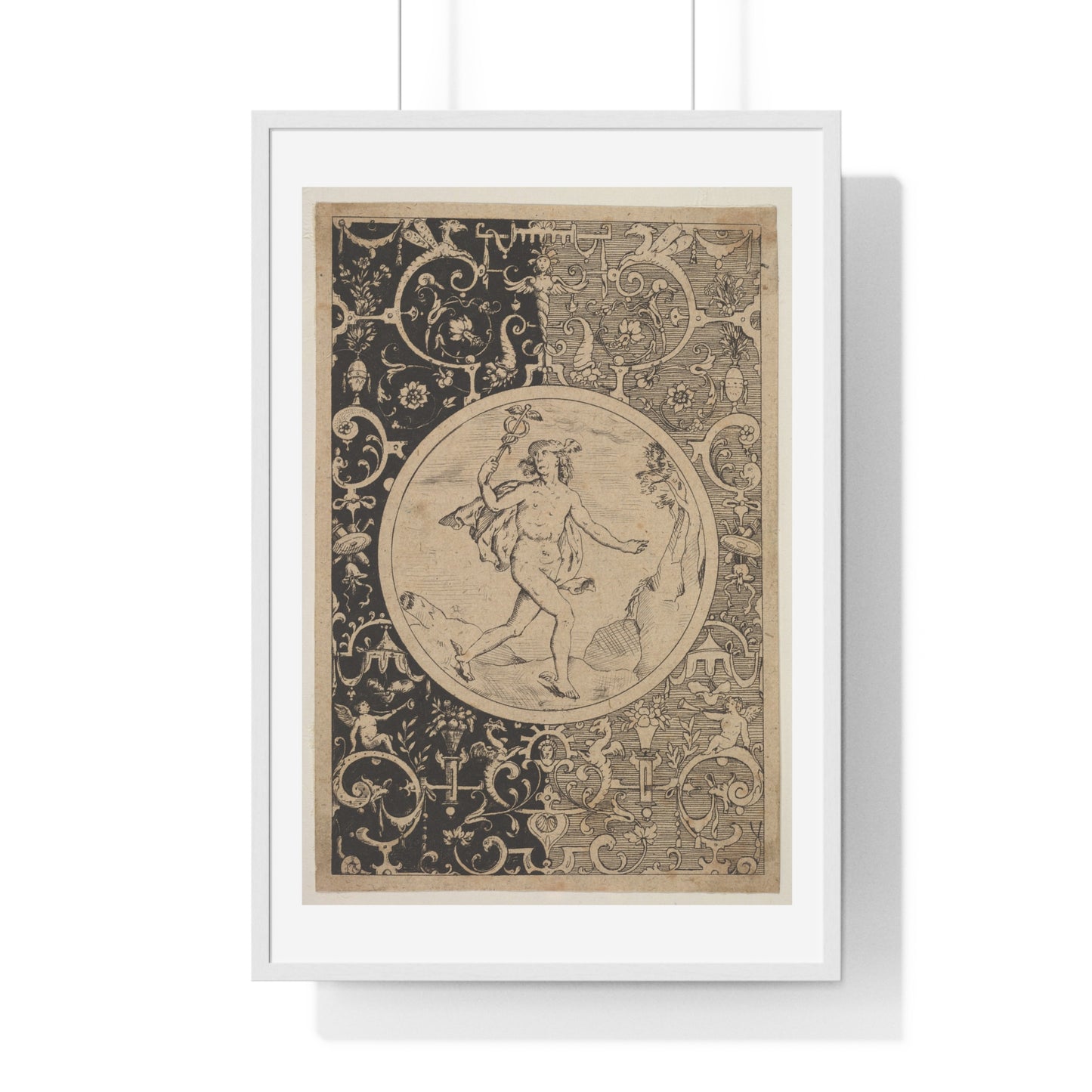 Mercury in a Decorative Frame with Grotesques (1600-1630) from the Original, Framed Art Print