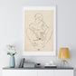 Seated Woman in Chemise (1914) Line Art Drawing by Egon Schiele, from the Original, Framed Print