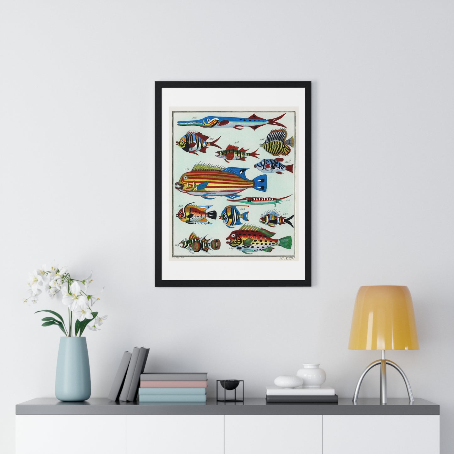 L’Histoire Générale des Voyages (1747-1780) by Unknown, a Collage of Colourful Rare Exotic Fish, from the Original, Framed Print