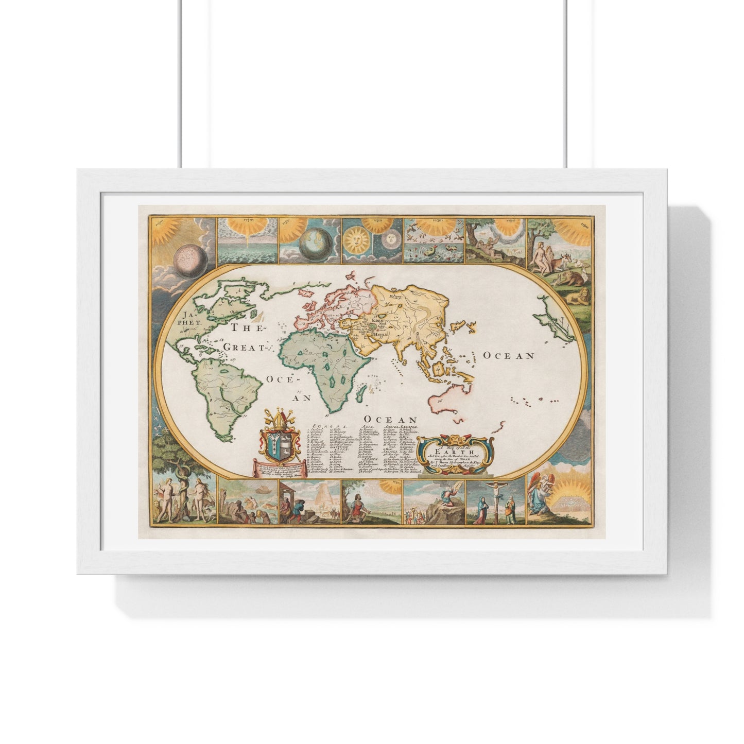 Map of all the Earth after the Flood (1671) by Joseph Moxon, from the Original, Framed Art Print