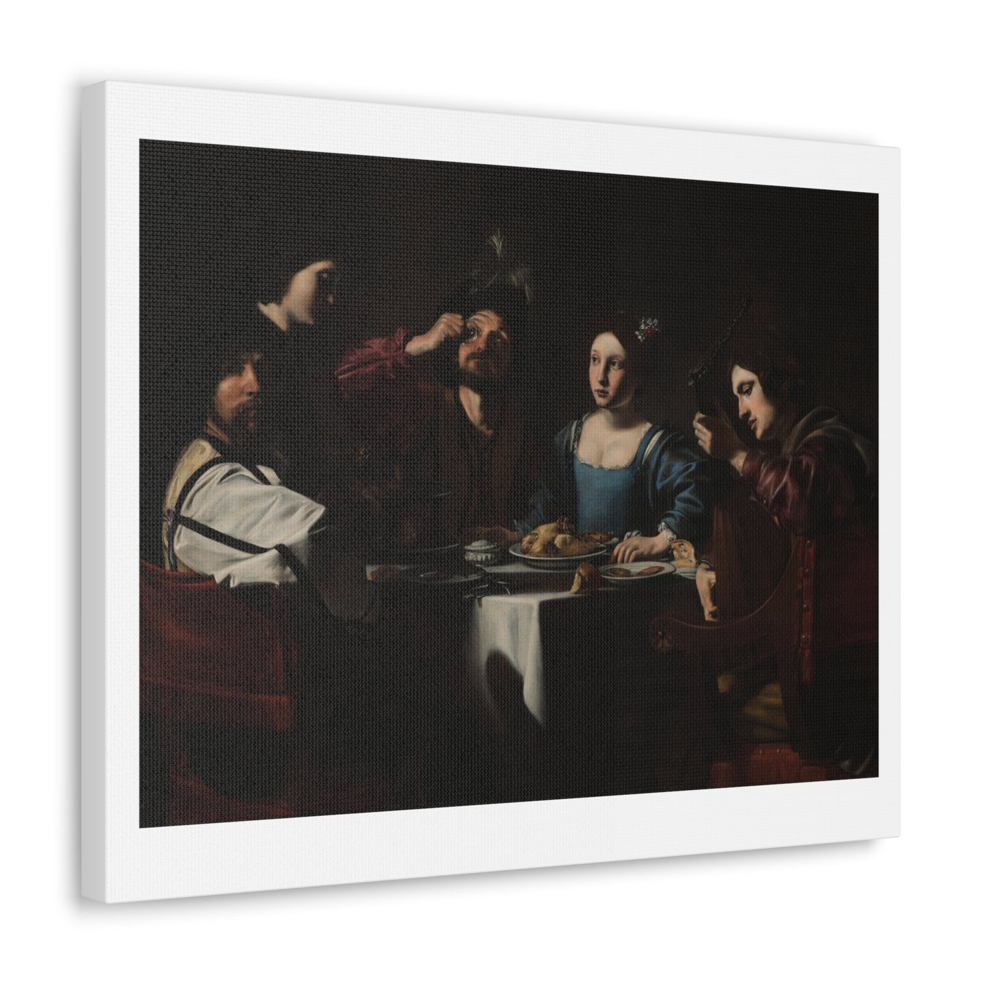 Banquet Scene with a Lute Player (1625) by Nicolas Tournier, from the Original on Satin Canvas