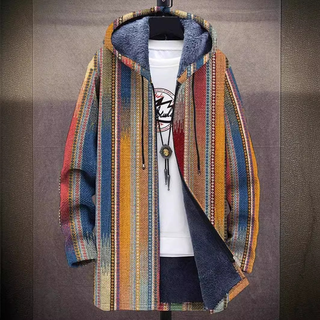 Men's Coat, Boho Hippy Multicolour Print Hooded Jacket