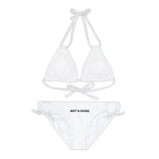 'Not a Dude' Women's Printed White Strappy Bikini Set