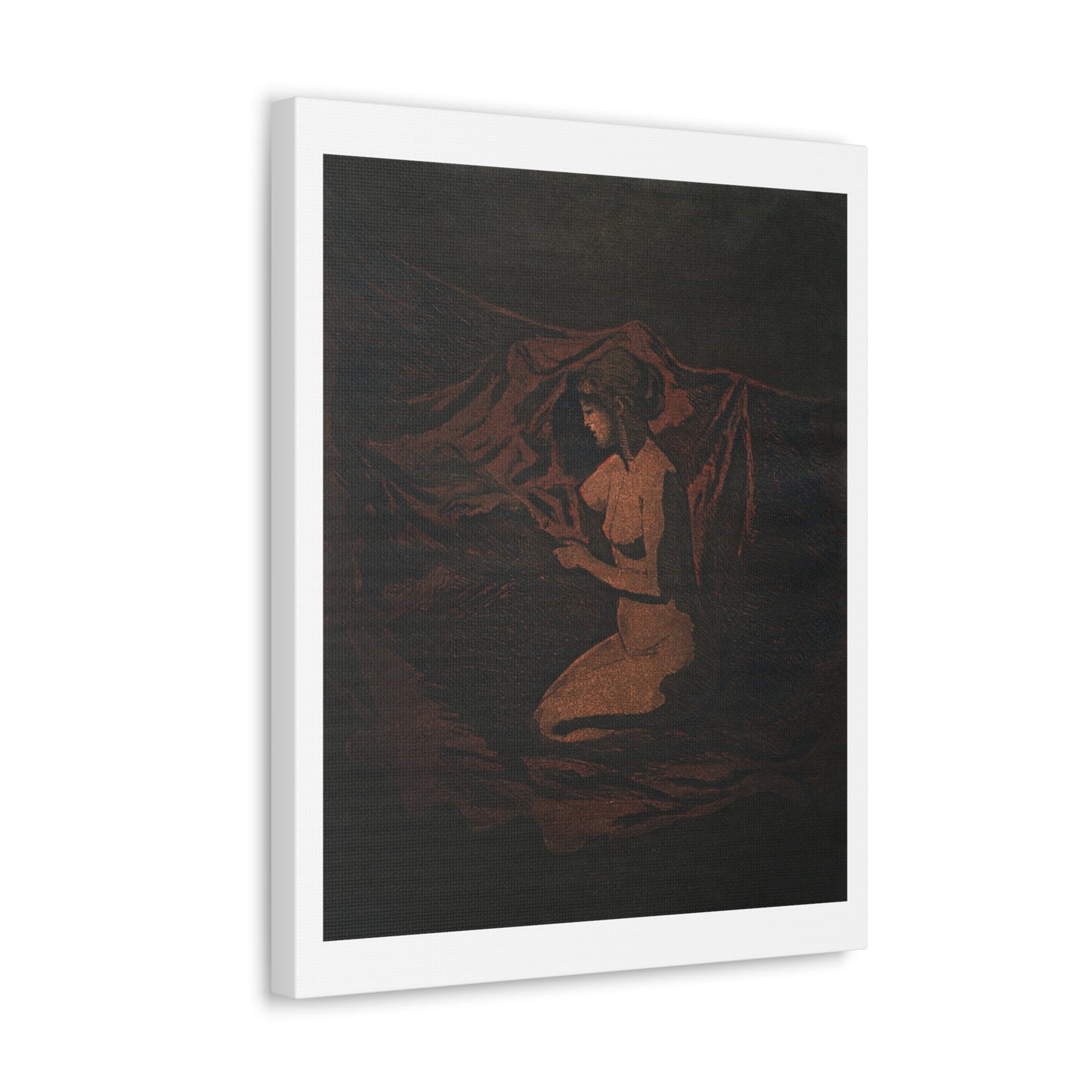 Vintage Nude Art 'Embers Glow' (1890–1897) by Theodore Roussel, Art Print from the Original on Canvas