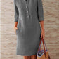 British-Style Round Collar Thick Cotton Dress, Long Sleeves