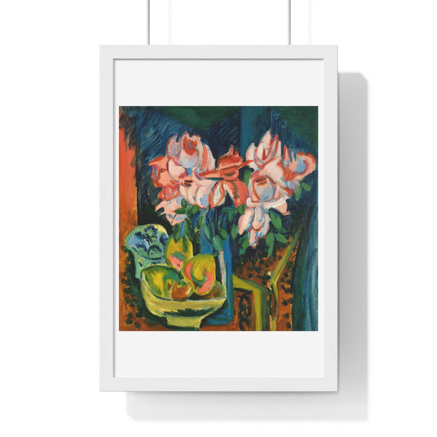 Pink Roses (1918) by Ernst Ludwig Kirchner, from the Original, Framed Print