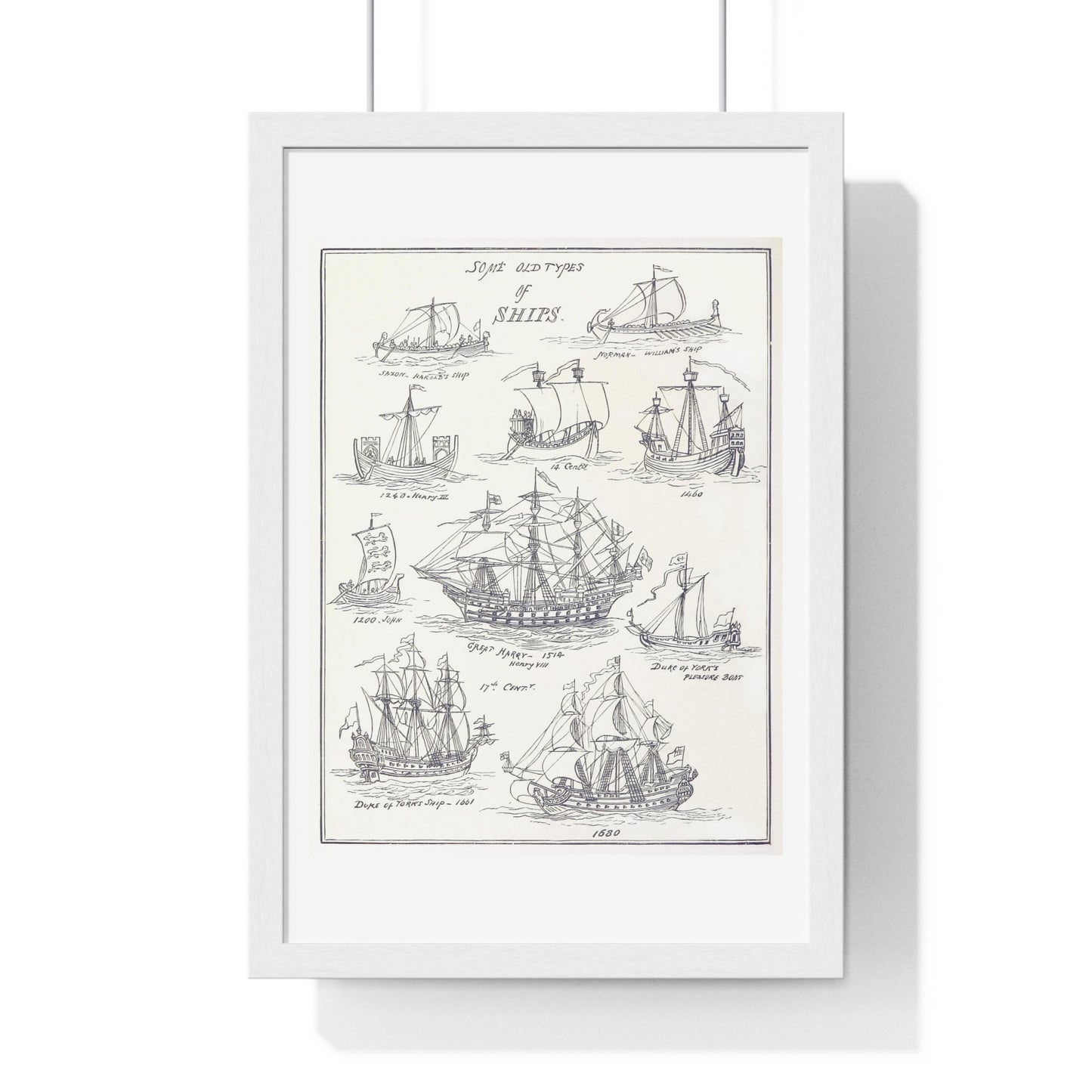 Types of Ships Drawn with Pen and Pencil (1882) by James Macaulay from the Original, Framed Art Print