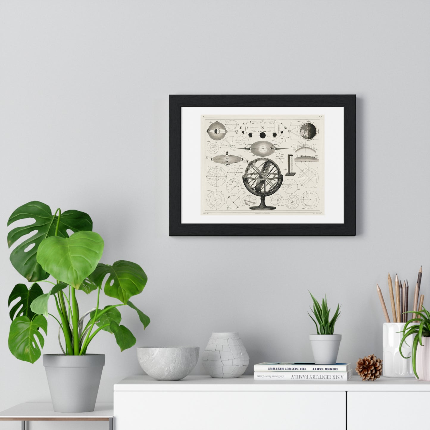 Bolder-Atlas by Brockhaus (1849) an Antique Drawing of Vintage Astrological Spheres and Charts, Framed Print from the Original