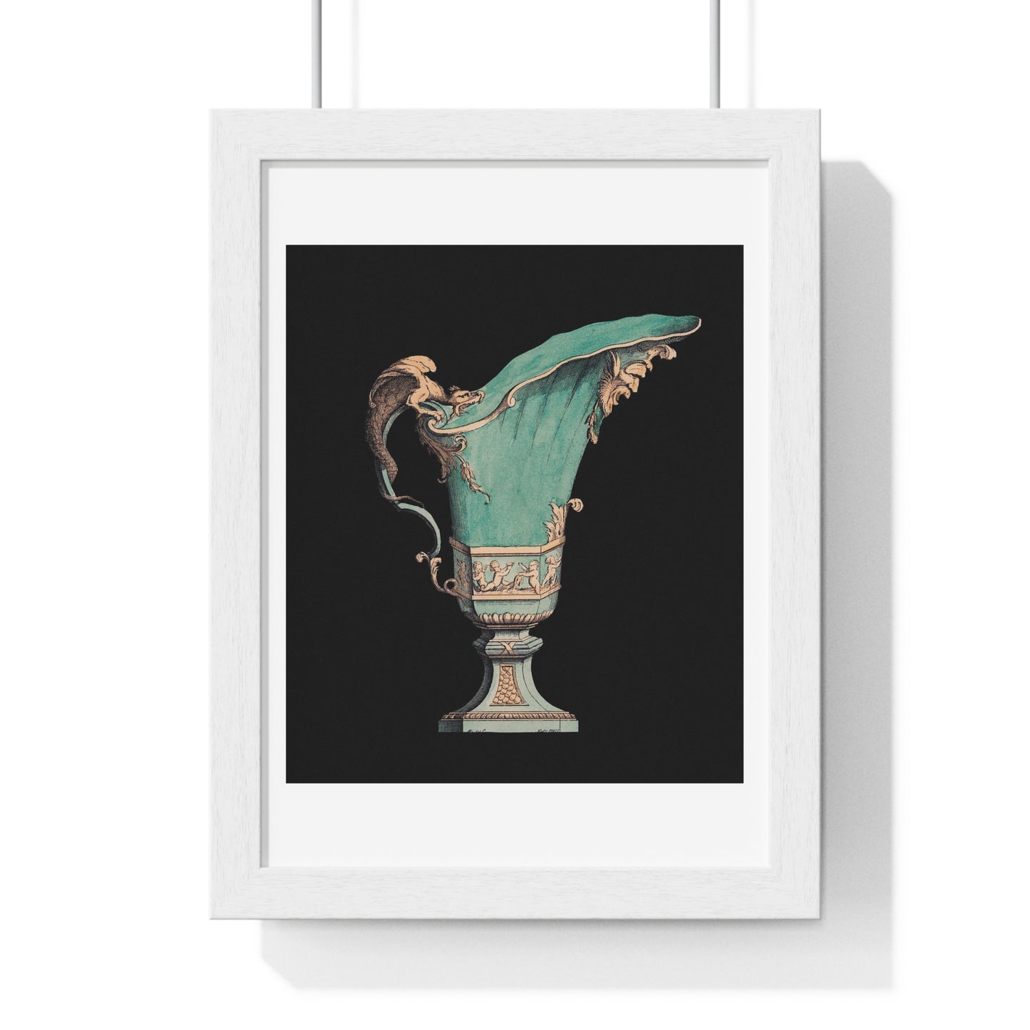 Lithograph of an Antique Green Vase (1866) a Beautiful Vase with Fantastical Decoration, from the Original, Framed Print