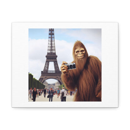 Bigfoot On Tour in Paris Photorealism Art Print ' Designed by AI' on Satin Canvas