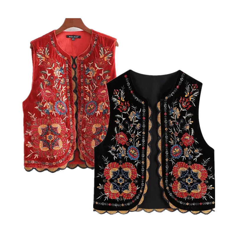 Ethnic Style Sequined Embroidery Boho Vest Jacket