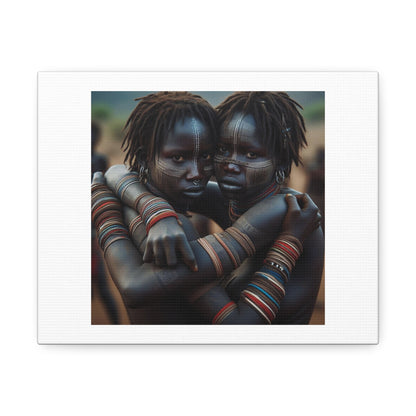 Two Native Tribal Kenyan Girls, Art Print 'Designed by AI' on Canvas