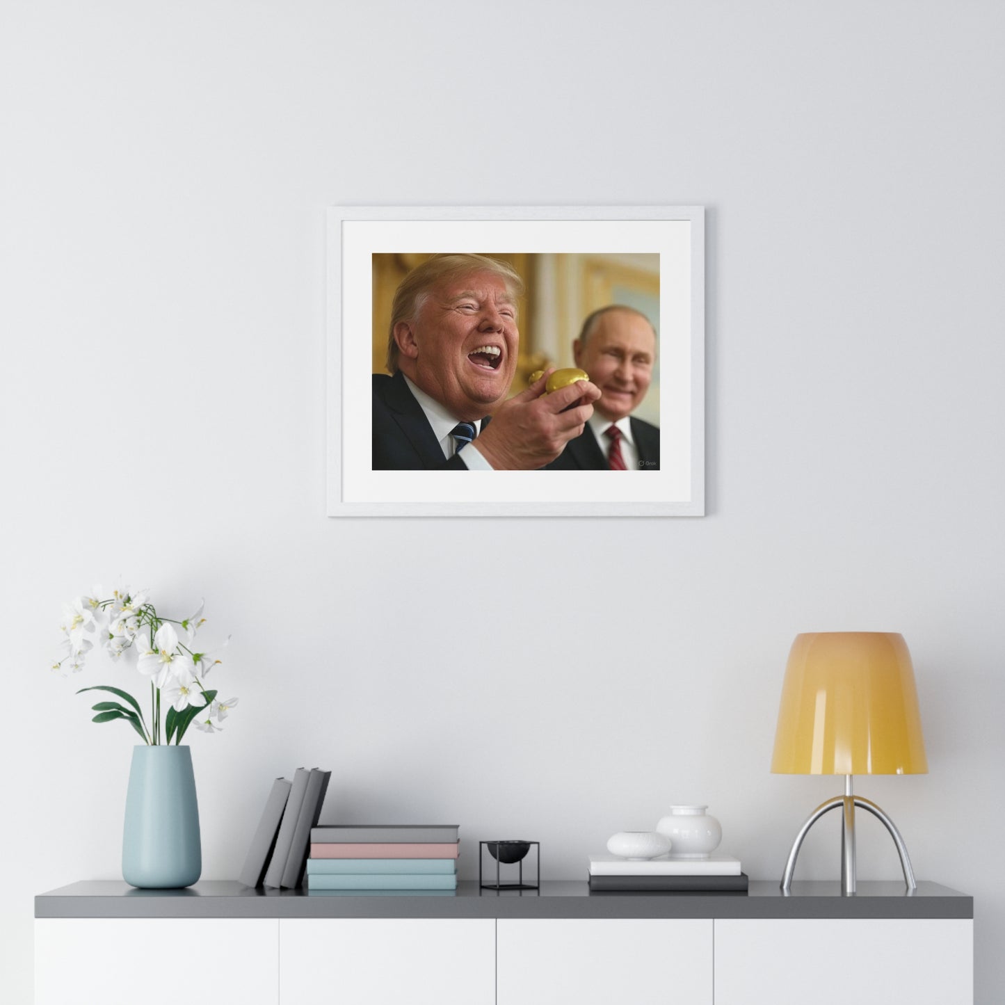 Putin, Trump and the Legend of the Golden Egg II, Abstract Art 'Designed by AI' Framed Print
