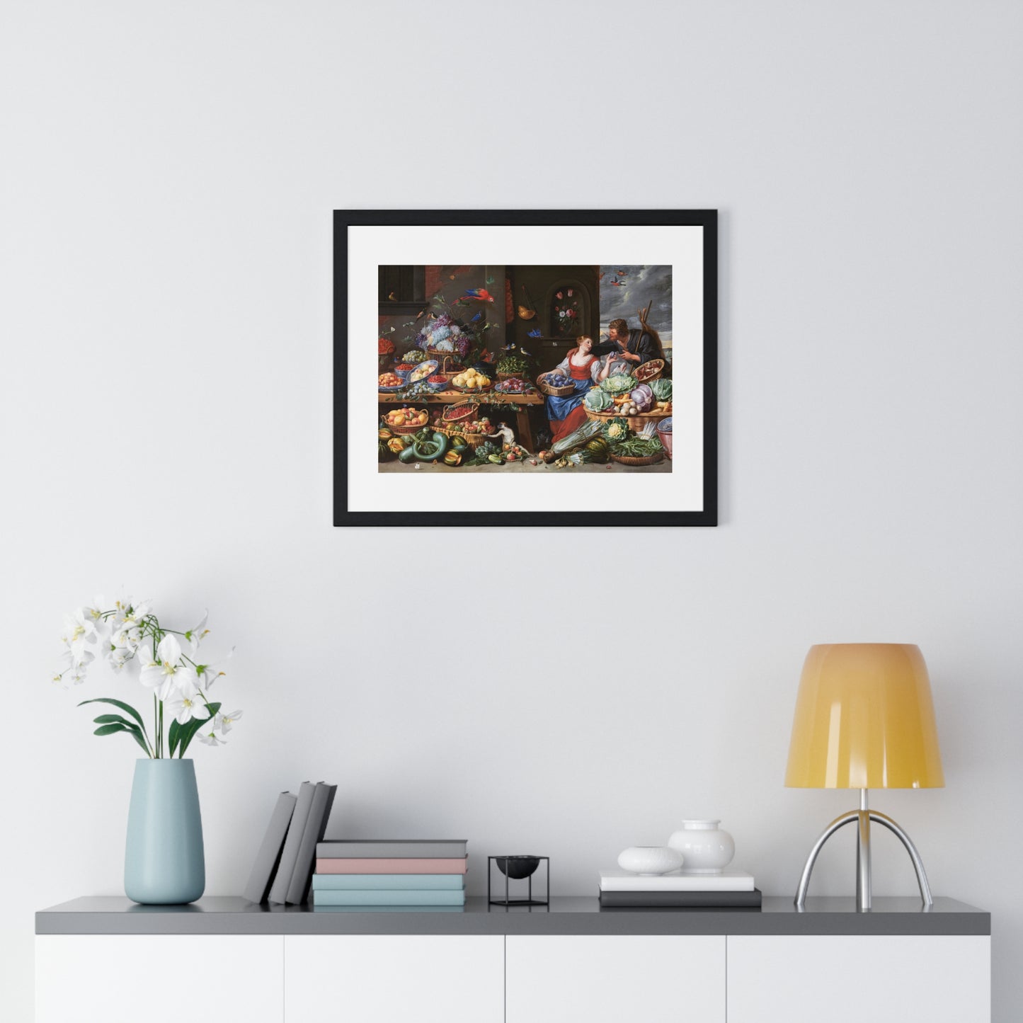 Fruit and Vegetable Market with a Young Fruit Seller (1650–1660) by Jan van Kessel, from the Original, Framed Print