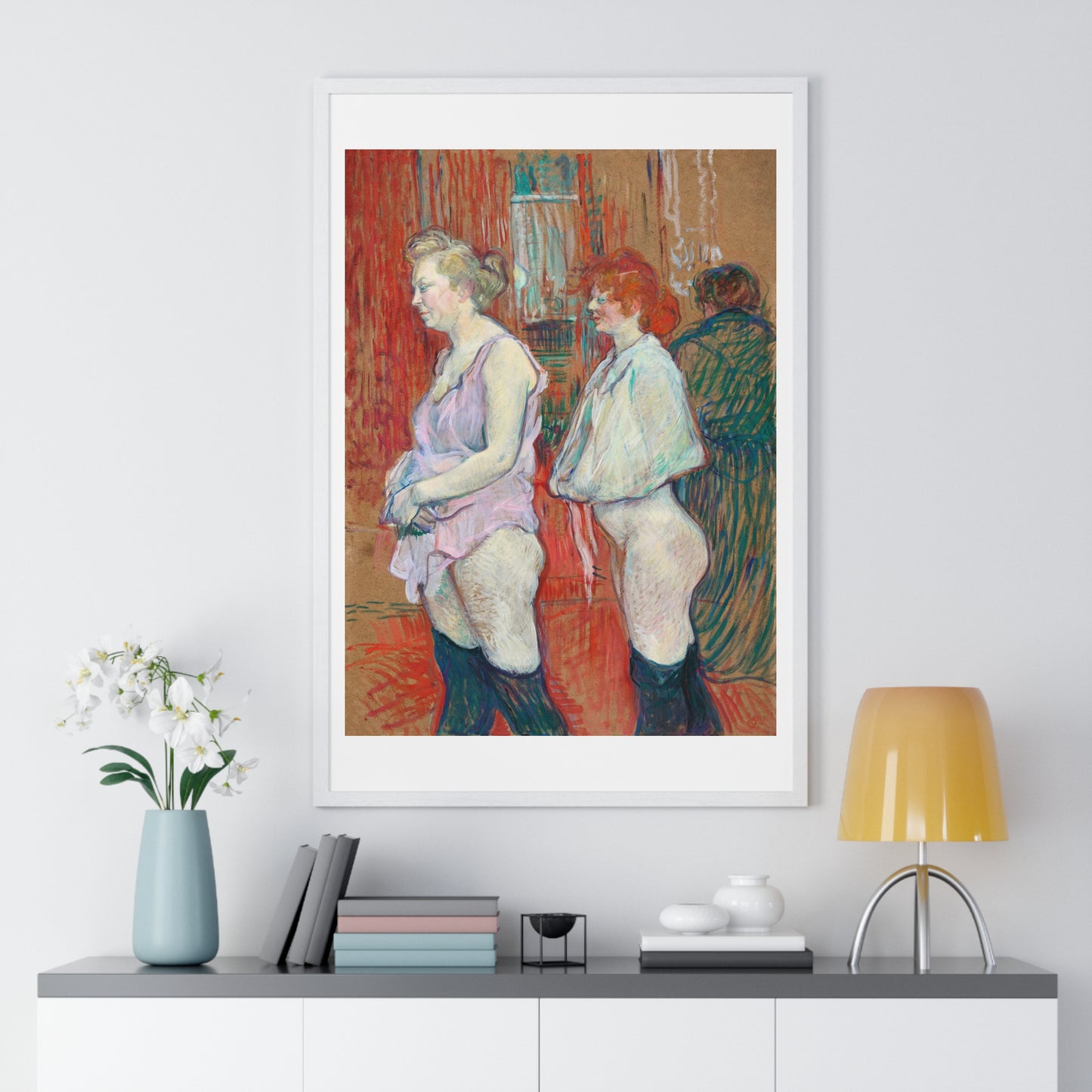 Rue des Moulins: The Medical Inspection (1894) by Henri Toulouse–Lautrec from the Original, Framed Art Print