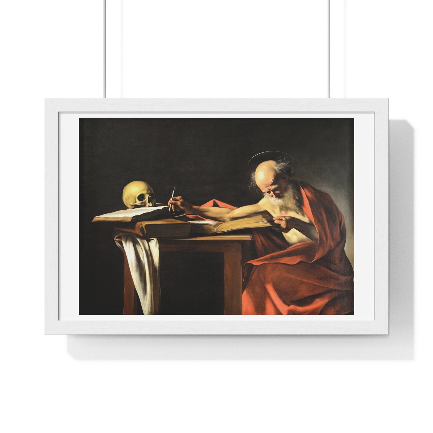 Saint Jerome Writing (1605-1606) by Caravaggio, Large Framed Art Print