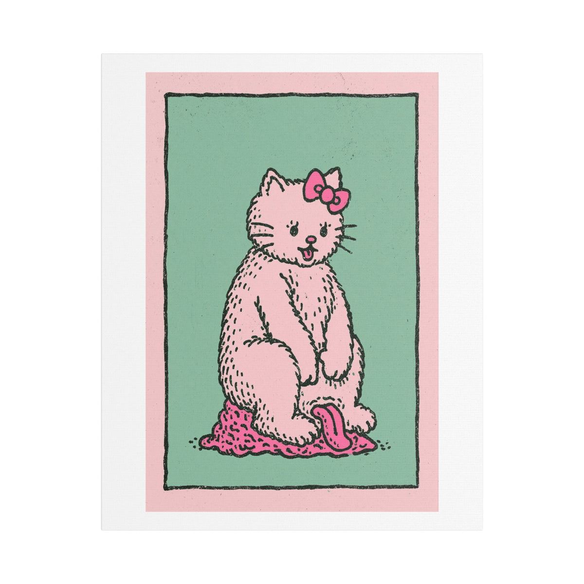 Cute Pink Cat Stretched Canvas Wall Art