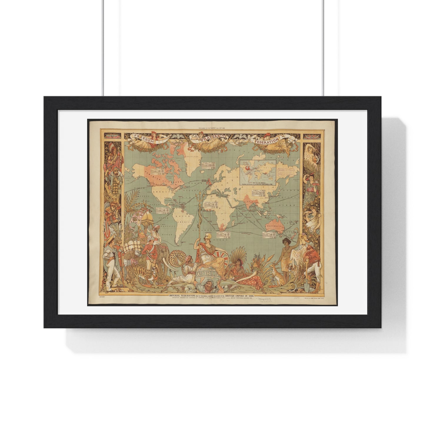 Imperial Federation, Map of the World showing the Extent of the British Empire in 1886, from the Original, Framed Art Print