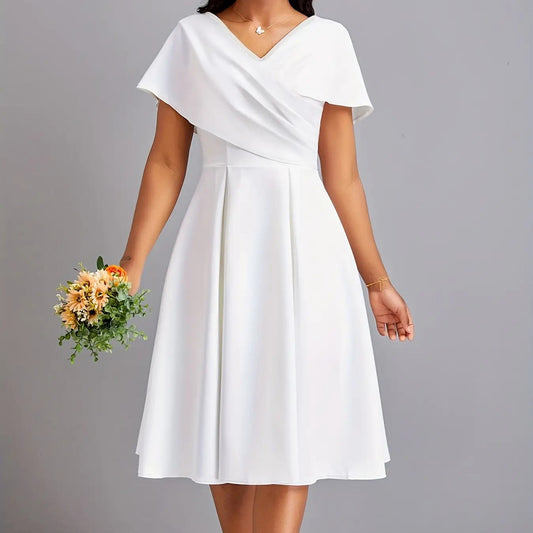 Vireous Banquet White Elegant Dress, Asymmetric Form