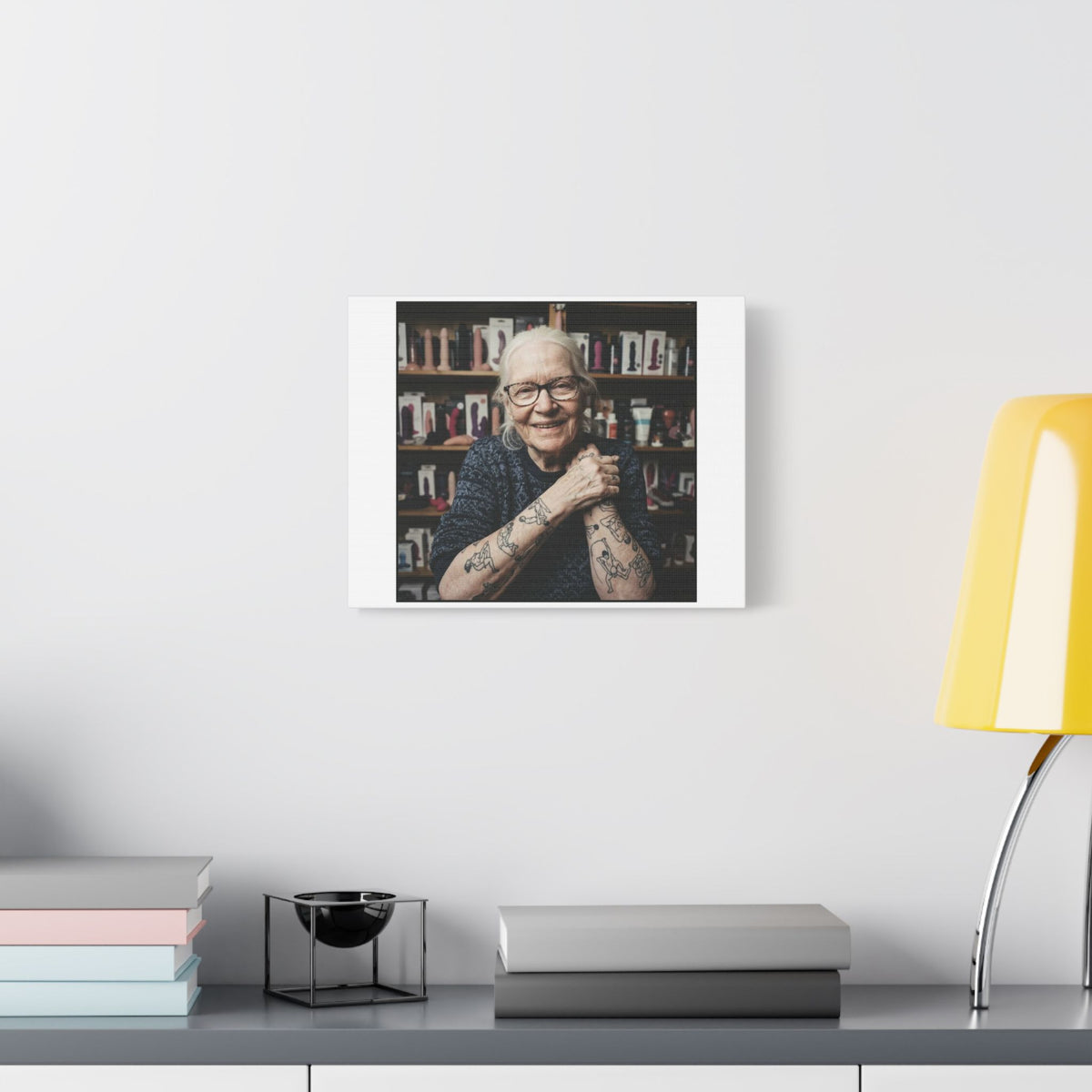 Tattooed Old Woman, Whimsical Canvas Wall Art