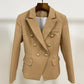 Vireous Women's Double-Breasted Camel Blazer