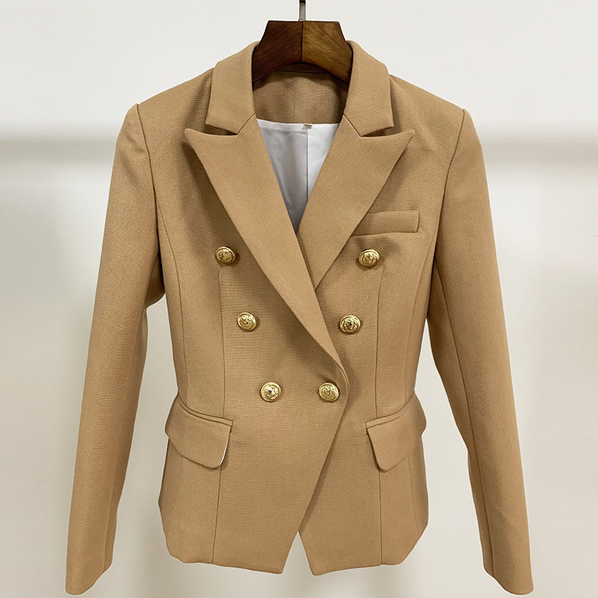 Vireous Women's Double-Breasted Camel Blazer