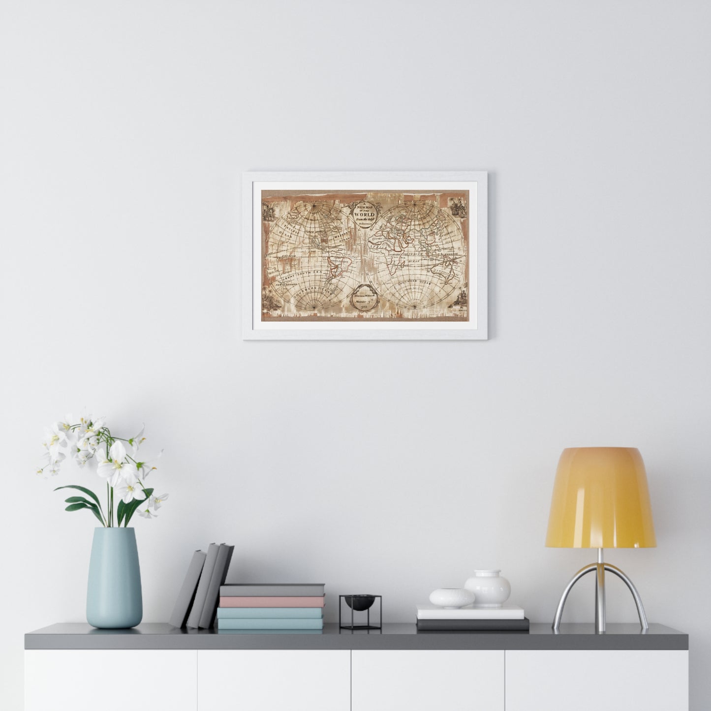 Embroidered World Map Sampler (1783) by Mariana Willmott, from the Original, Framed Art Print