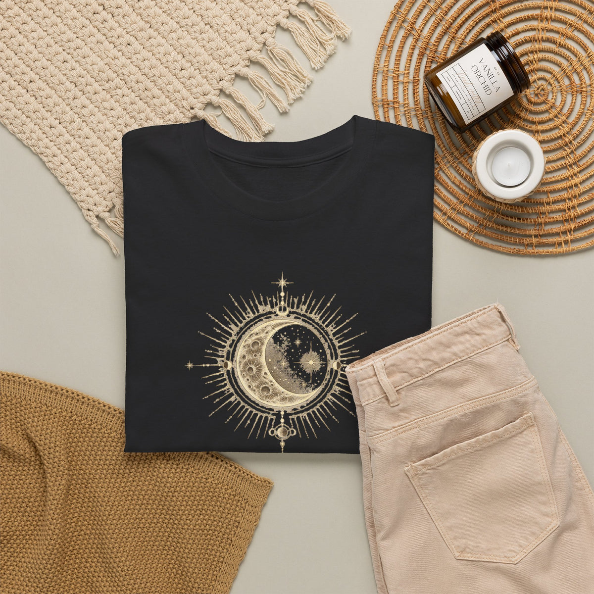 Dark Cross Goth Design Crescent Moon Unisex T-Shirt