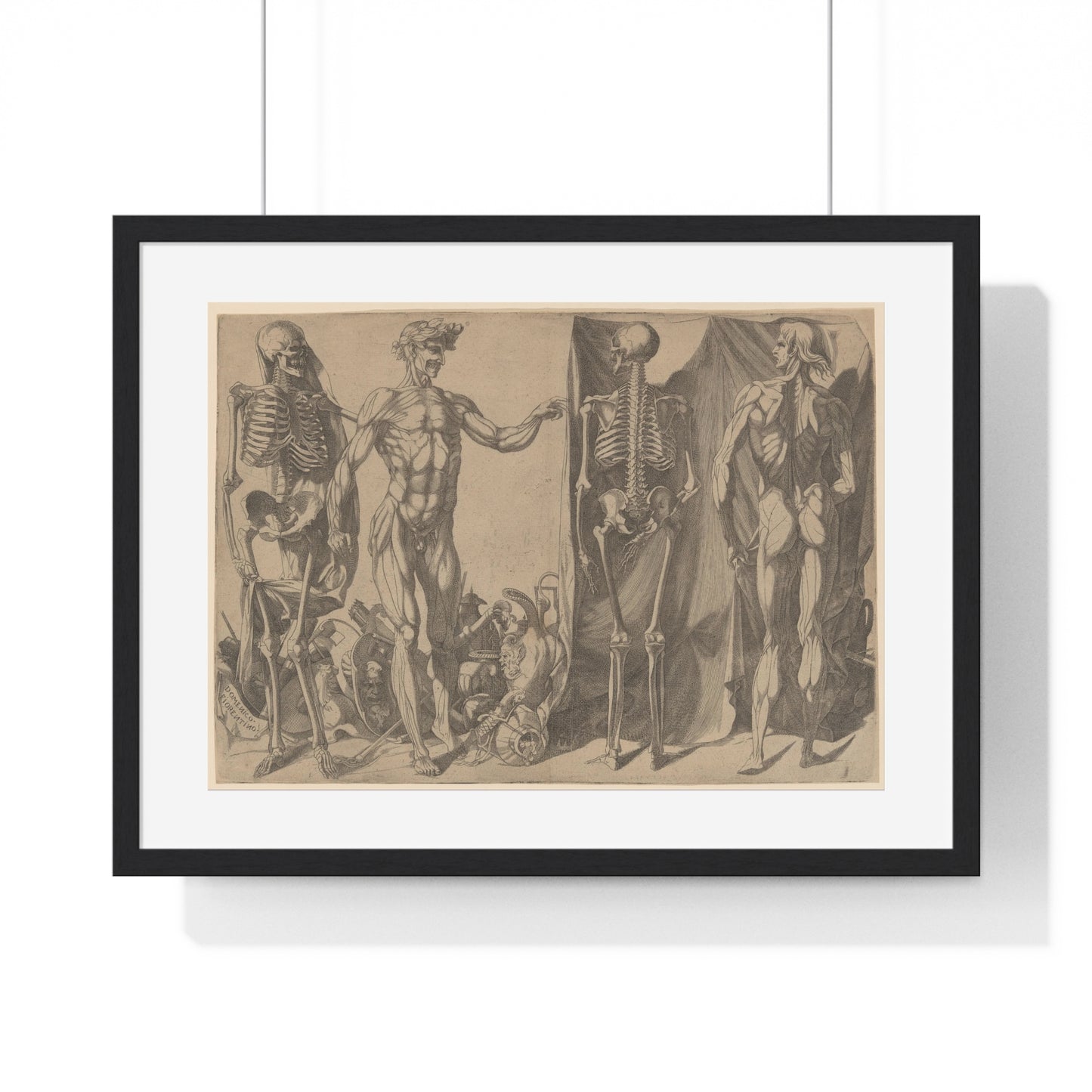 Two Flayed Men and Their Skeletons (1540–1545) by Domenico del Barbiere, from the Original, Framed Art Print