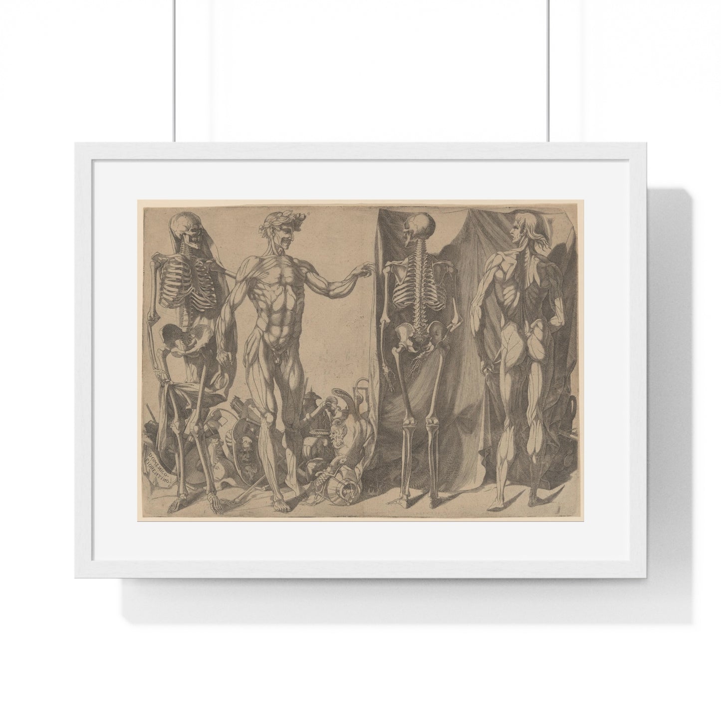 Two Flayed Men and Their Skeletons (1540–1545) by Domenico del Barbiere, from the Original, Framed Art Print