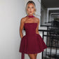 Vireous Tube Top Bandeau Mini Dress with Back Zipper, Party Dress