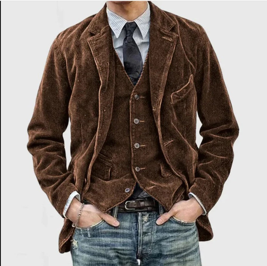 Men's Classic Warm Corduroy Jacket and Waistcoat