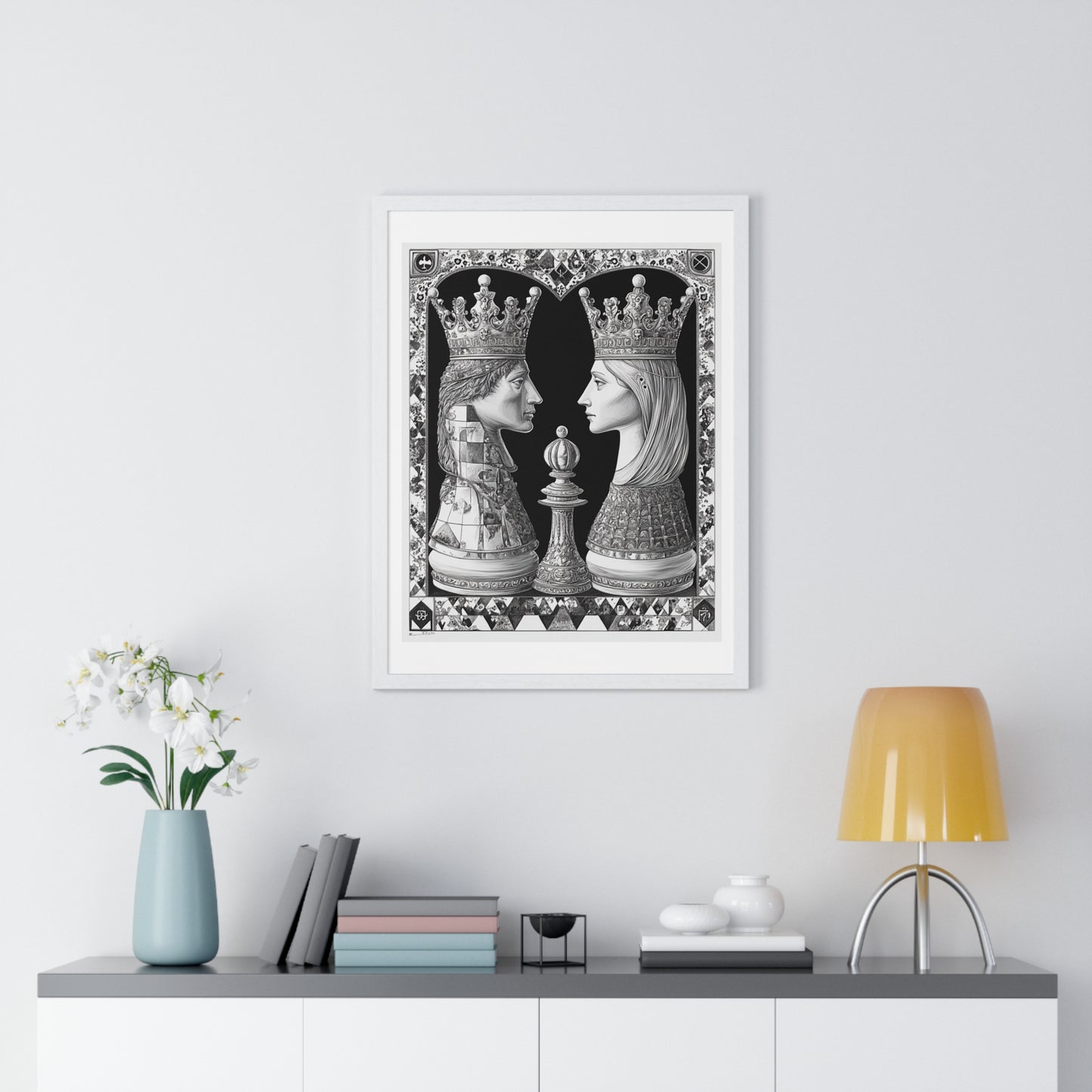 Even the King and the Queen Go Back in the Box, Abstract Art 'Designed by AI' Framed Print