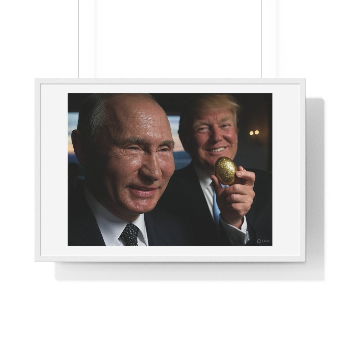 Putin, Trump and the Legend of the Golden Egg, Abstract Art 'Designed by AI' Framed Print