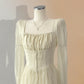 Vireous French Court-Style White Chiffon Dress