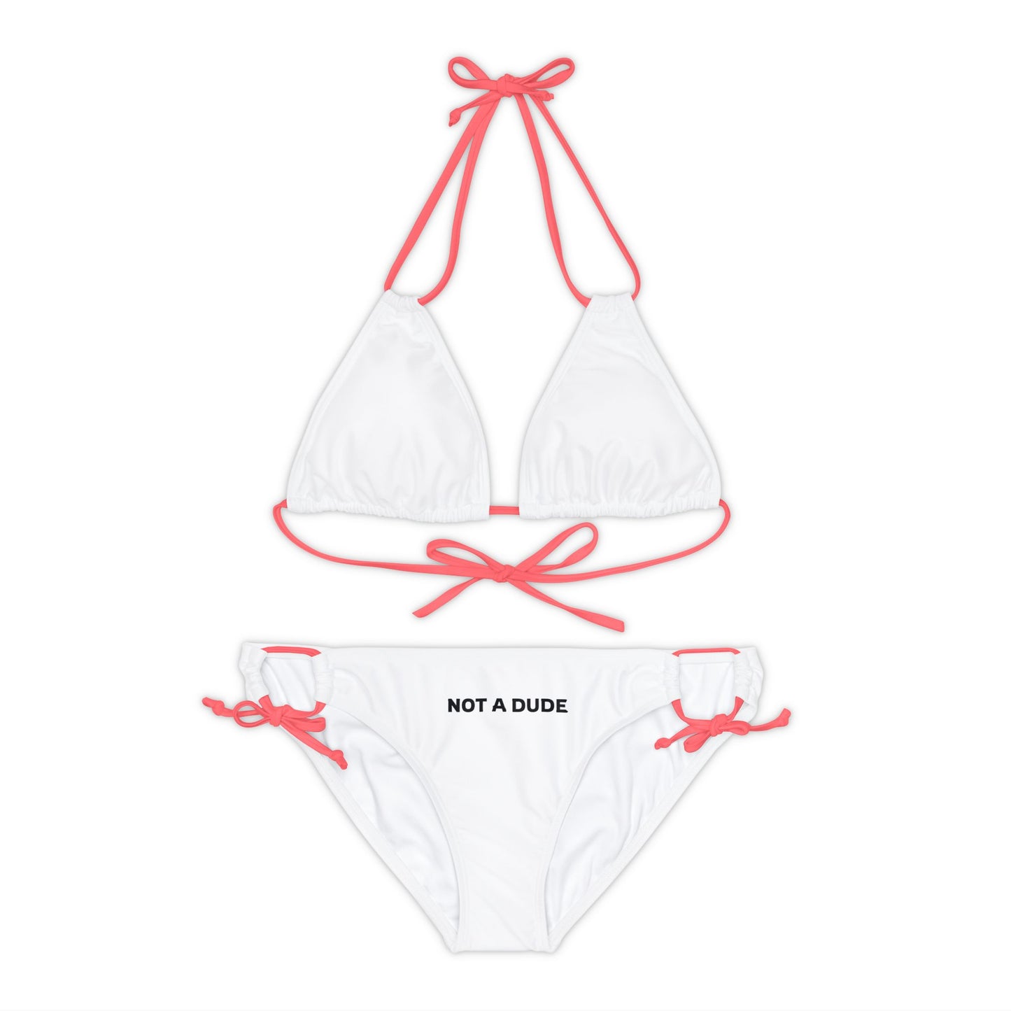 'Not a Dude' Women's Printed White Strappy Bikini Set