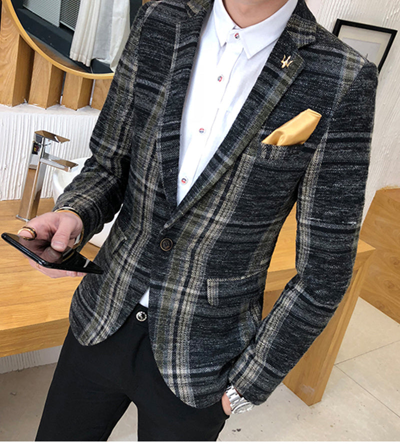 Vireous Men's Plaid Blazer Slim Fit Design