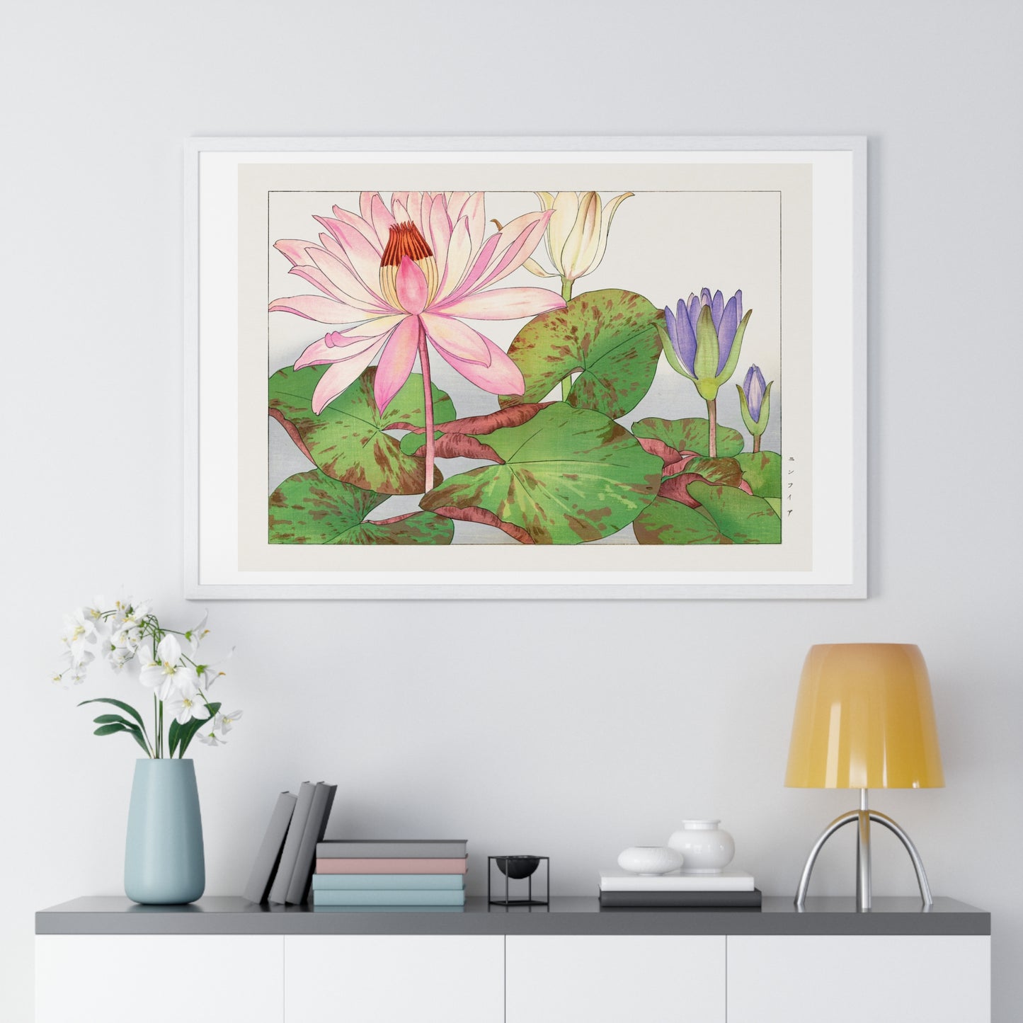 Japanese Woodblock Art, Nymphaea Lotus (1917) by Tanigami Kônan, from the Original, Framed Print