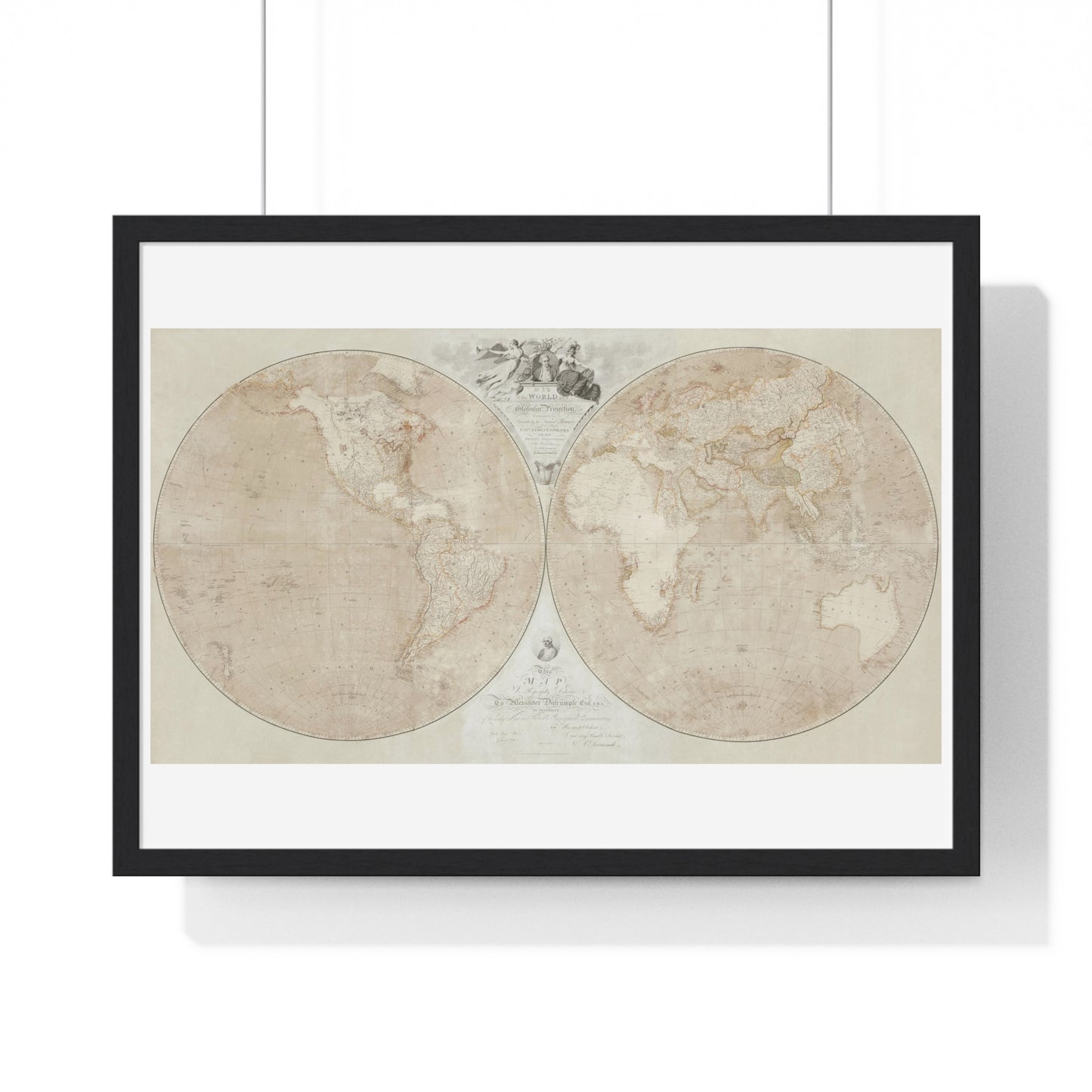 Map of the World on a Globular Projection Exhibiting Particularly the Nautical Researches of Captain James Cook (1794) from the Original, Framed Art Print