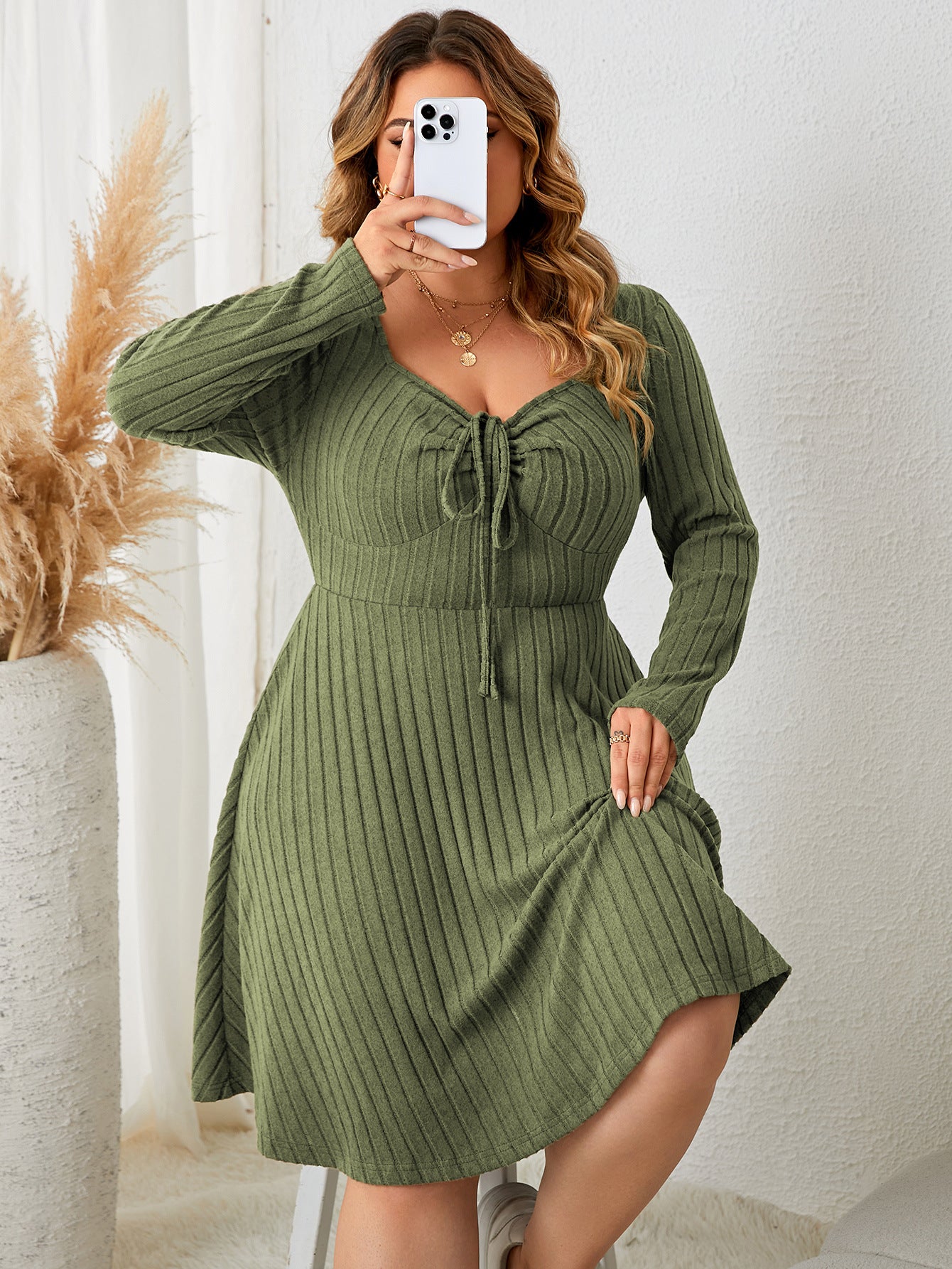 Vireous Plus Size Square Collar Dress