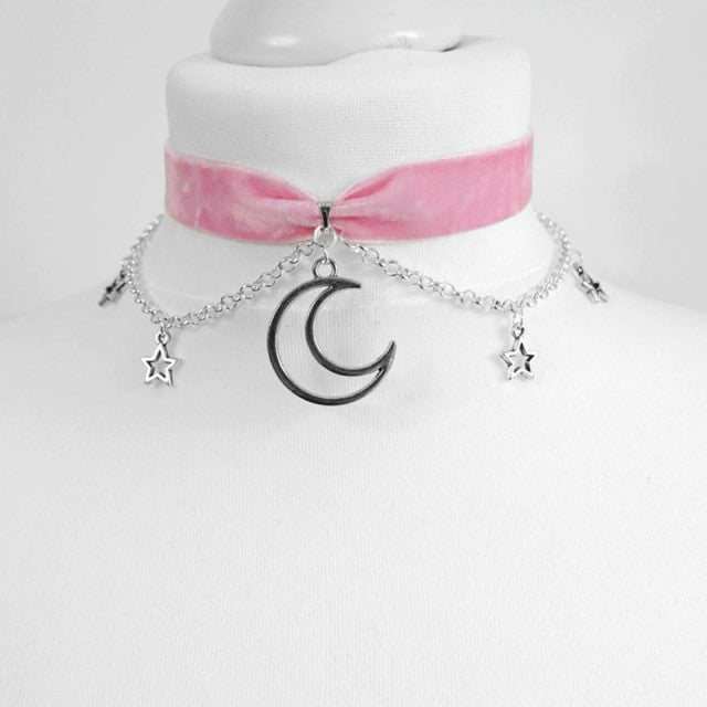 Black Crescent Moon Choker Necklace