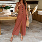 Fashion Sleeveless Linen Jumpsuit with Button Design, Wide Leg Pants