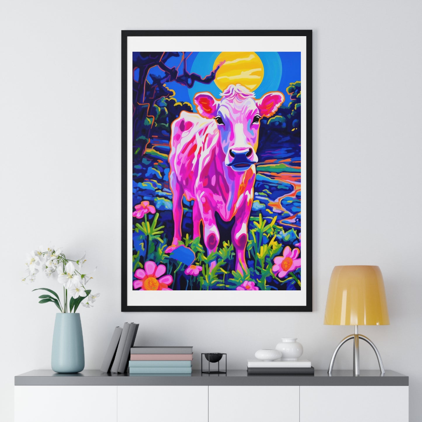 Psychedelic Cow 'Designed by AI' Original Framed Art Print