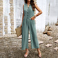 Fashion Sleeveless Linen Jumpsuit with Button Design, Wide Leg Pants