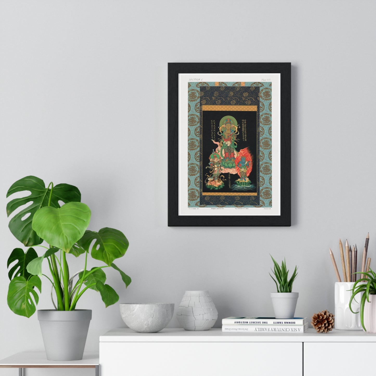 Bodhisattva and Two Gods, Vintage Japanese Painting by George Ashdown Audsley, from the Original, Framed Print