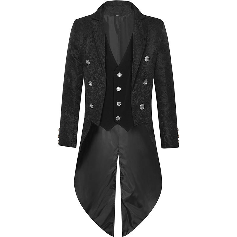 Retro Gothic Style Mid-Length Jacquard Tailcoat