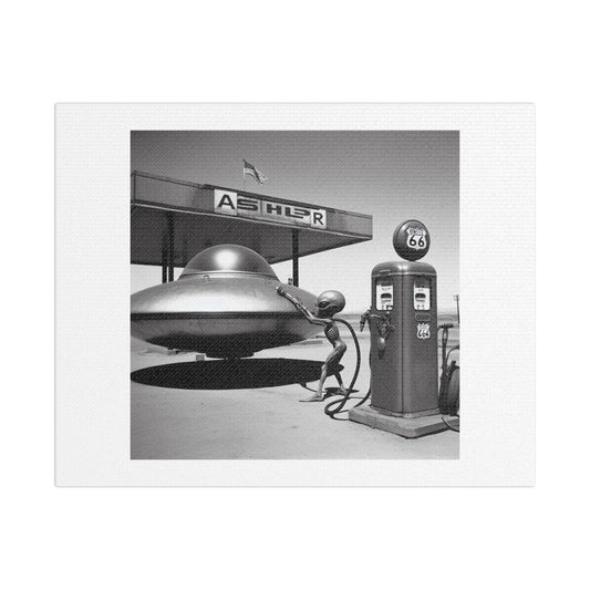 Fill Her Up! Aliens at Roswell in 1947 II 'Designed by AI' Art Print on Canvas