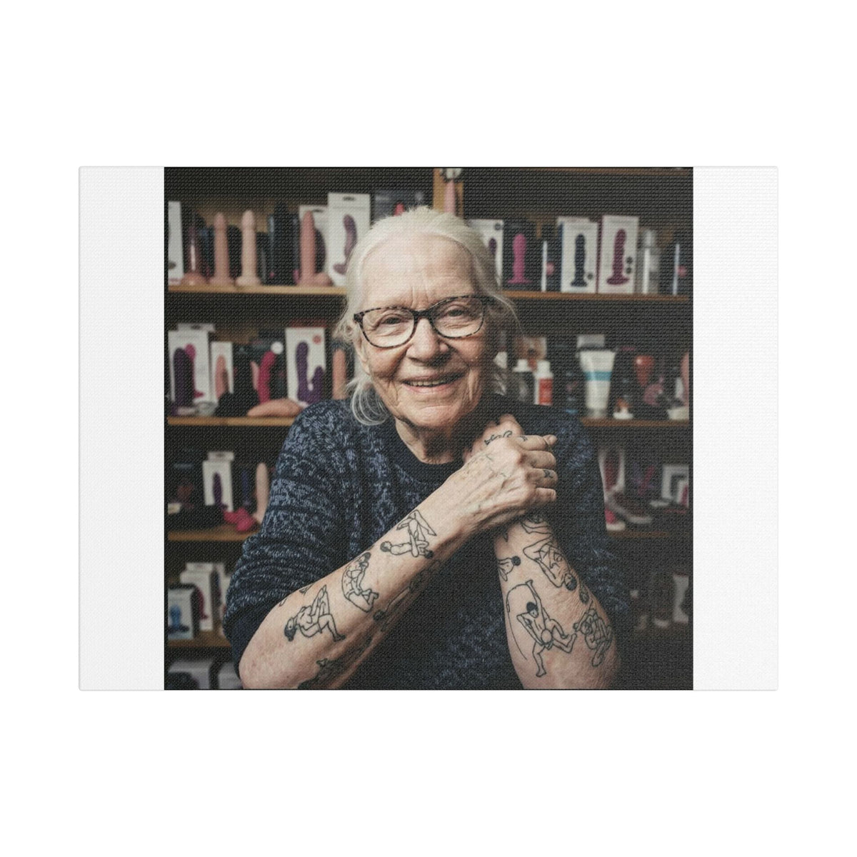 Tattooed Old Woman, Whimsical Canvas Wall Art